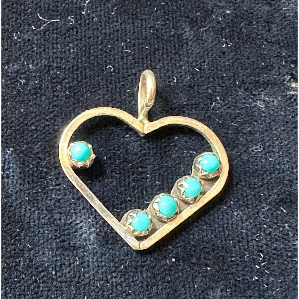 Zuni Sterling Silver and Turquoise Heart Shaped Pendant